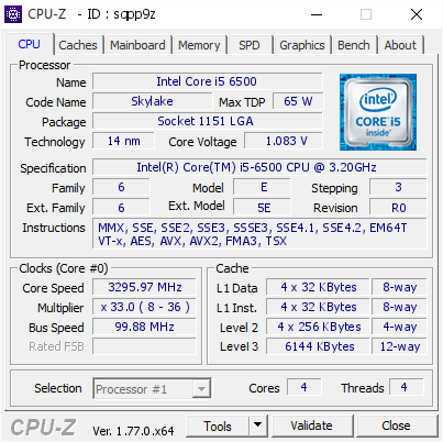 Intel Core i5 6500 @ 3295.97 MHz - CPU-Z VALIDATOR