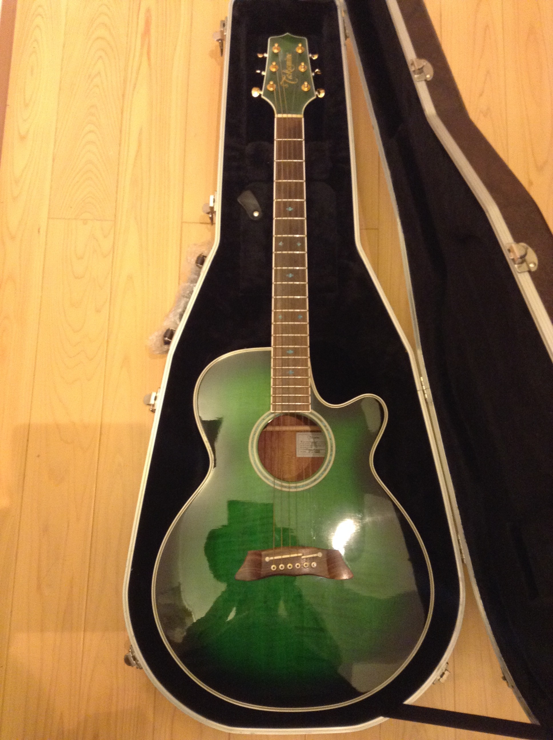 タカミネ/TAKAMINE PT-108 ﾌﾚｰﾑ ｼｶﾓｱ ﾄｯﾌﾟ ｸﾞﾘｰﾝｻﾝﾊﾞｰｽﾄ限定モデル 美