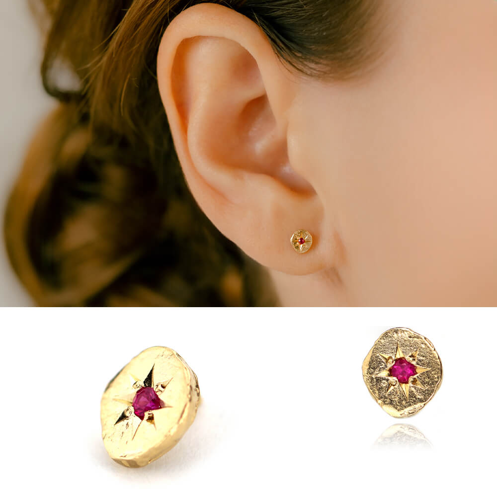 K10ゴールド ルビー ボディピアス（軟骨ピアス）アウターコンクに