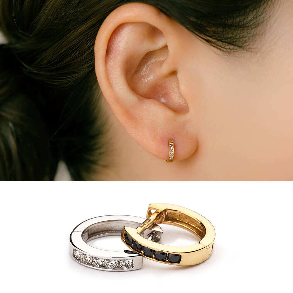 ユニセックス 片耳ピアス│K18 天然 ダイヤモンド ブラック