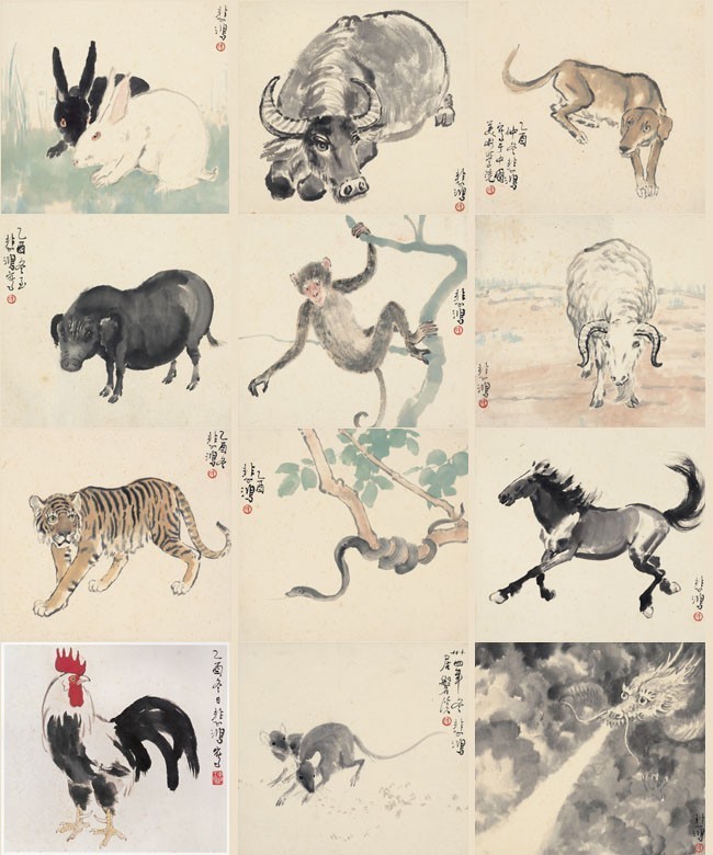 十二生肖图_现代_徐悲鸿-古代绘画-百图汇素材网