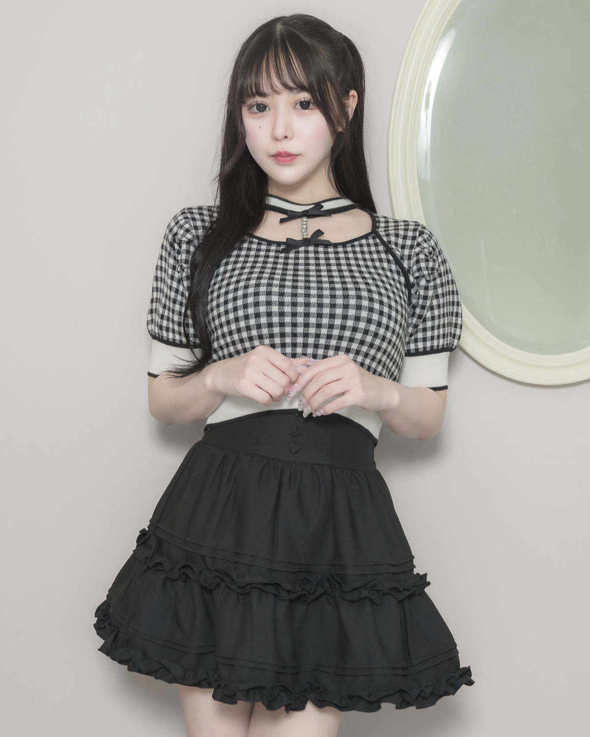 ビジューチョーカー付きケープニット – pium