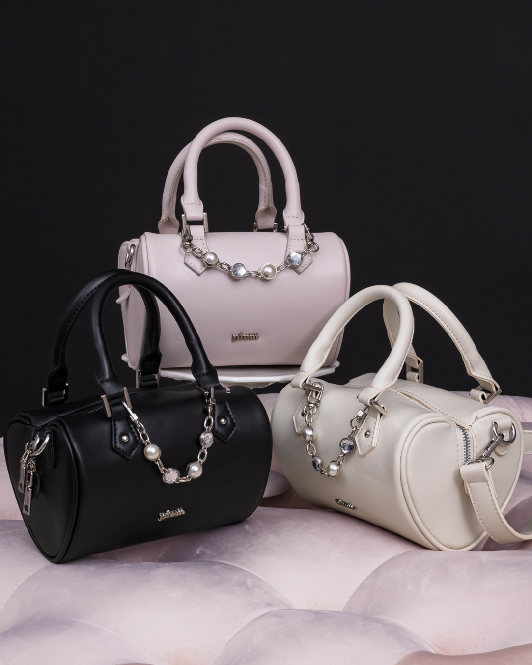 ビジュー付きハート型ボストンバッグ – pium