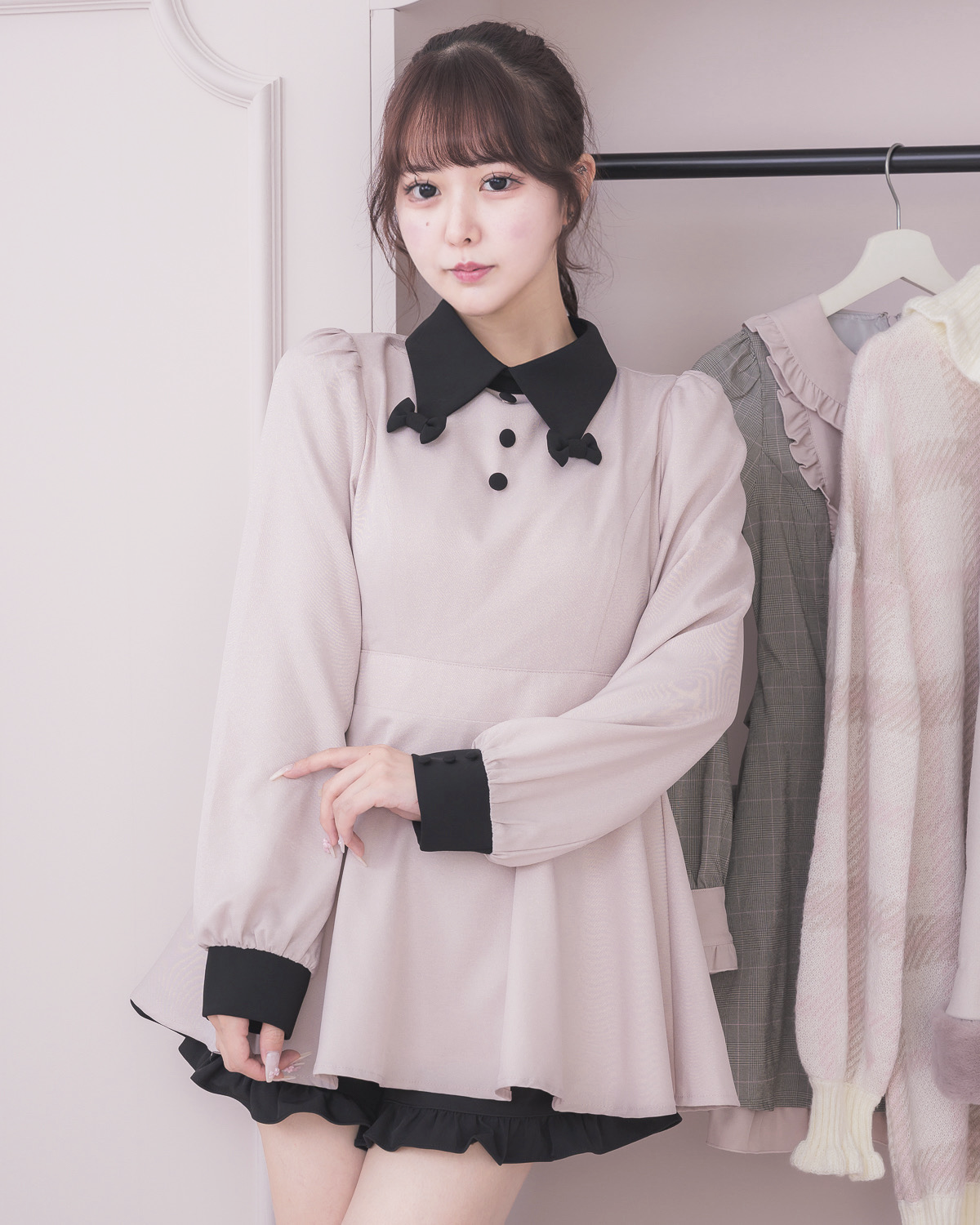 piumリボンカラー長袖セットアップ