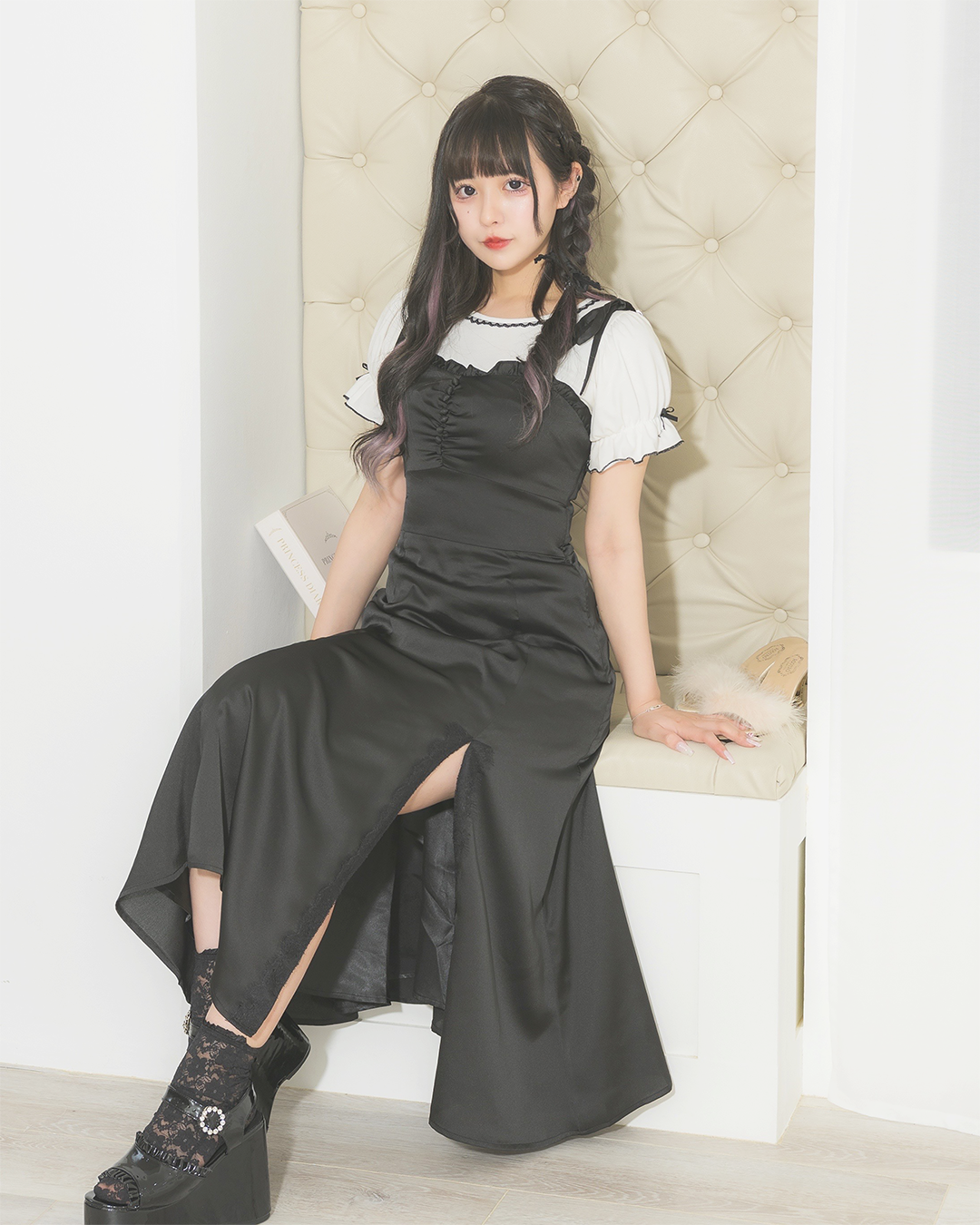 レーススリットサテンキャミワンピ – pium