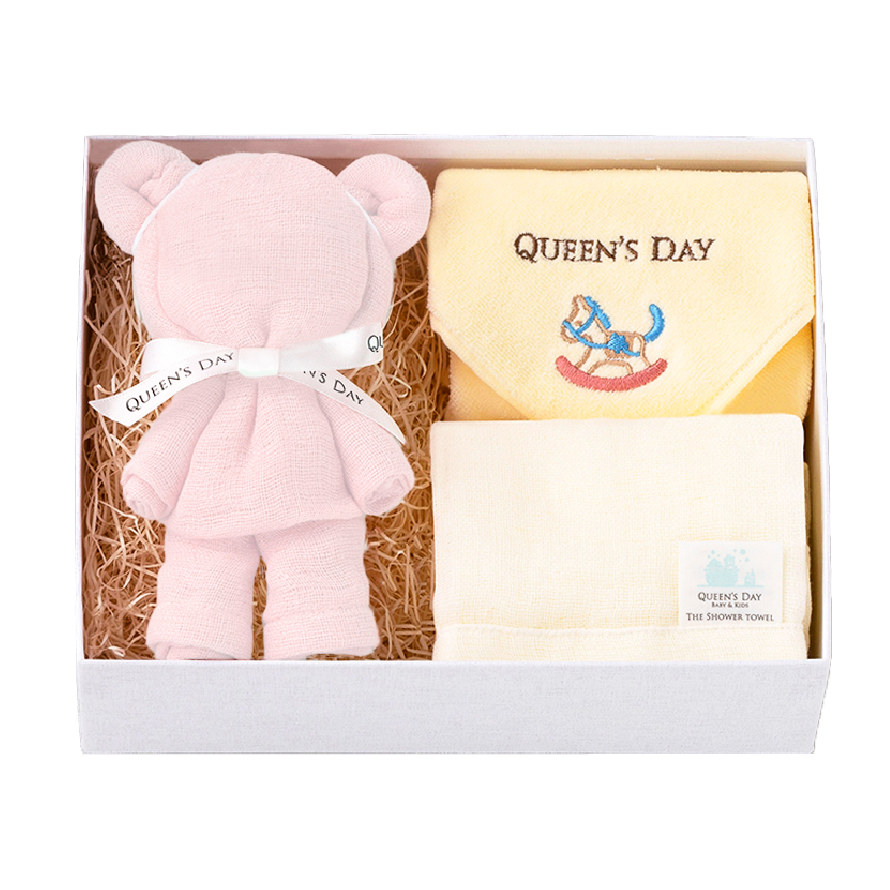 シャワータオル2枚(内1体 ベア仕様)+ハンドタオルセット BASIC BOX(M