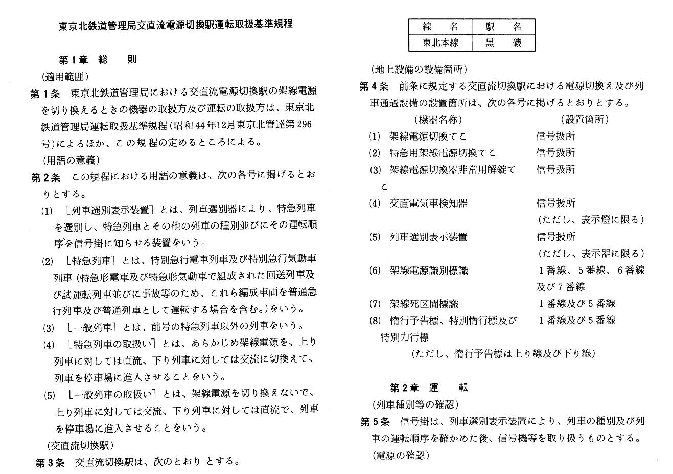 国鉄 東京北 東京北鉄道管理局交直流電源切換駅運転取扱基準規程 昭和