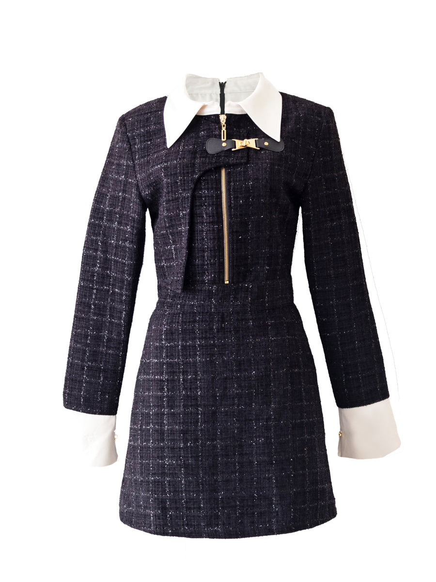 Asymmetrical buckle tweed dress – Randy