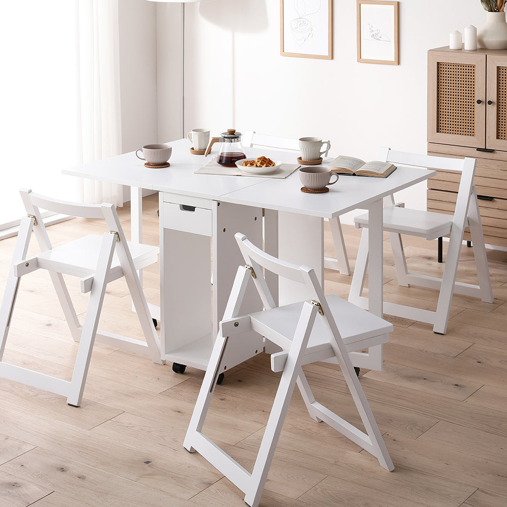 木製 折りたたみダイニング 5点セット/折りたたみテーブルとチェア4脚