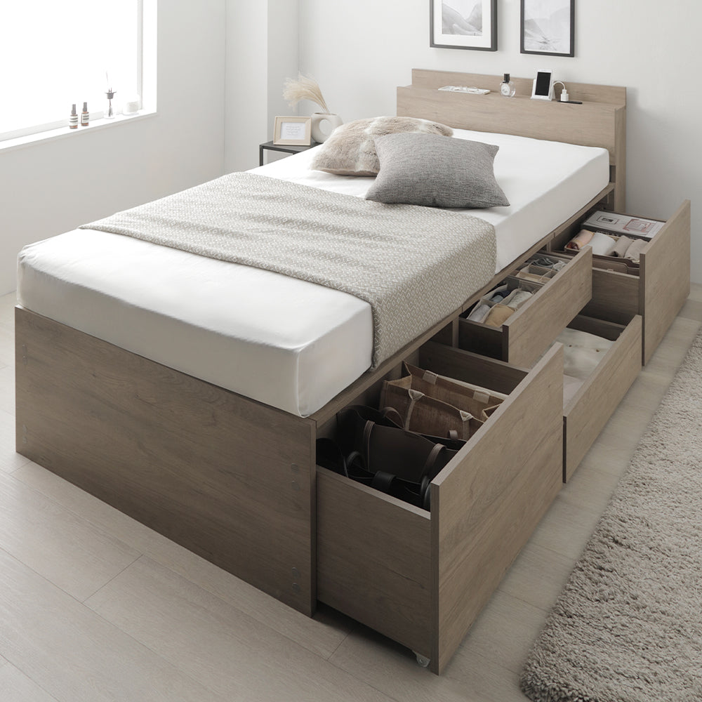 引き出し4杯大容量ベッド 宮付きタイプ『Slektia スレクティア』/4杯の