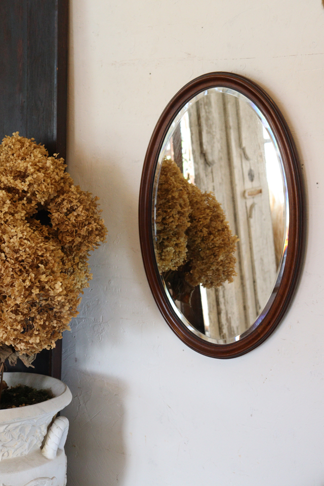 U152 フランスBrocante 木製フレーム オーバルミラー 鏡