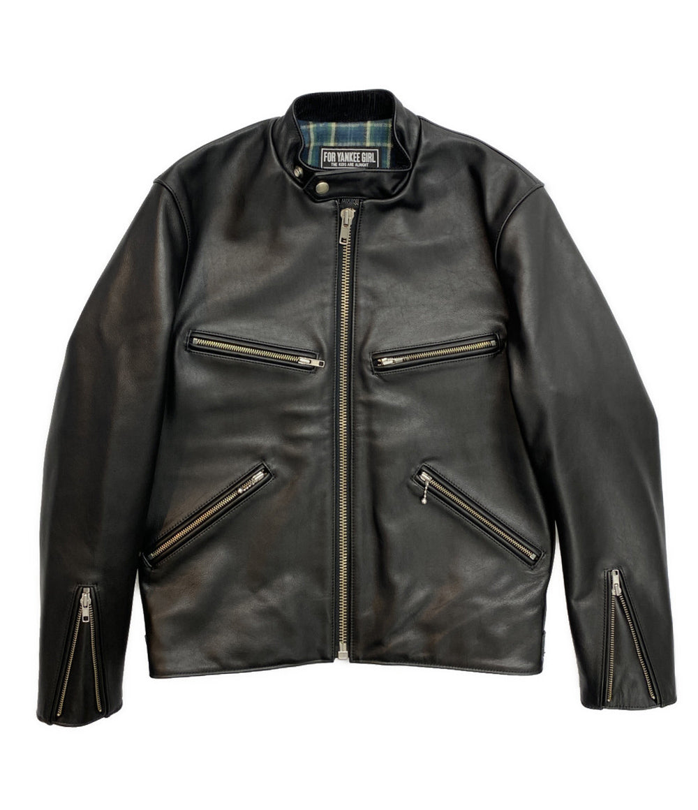 ヒステリックグラマー シングルライダースジャケット RAZOR BLADE LOGO