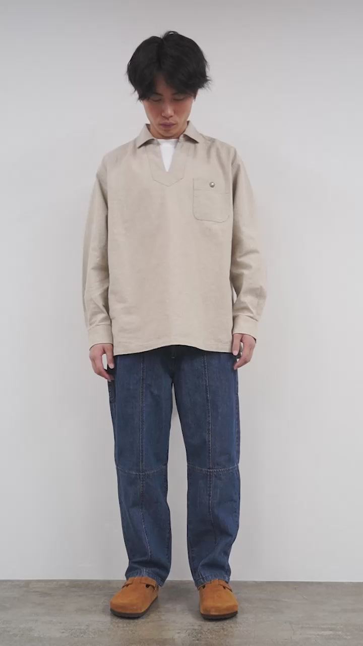 30％OFF】BARNS（バーンズ） コットンリネン スキッパー ボタン