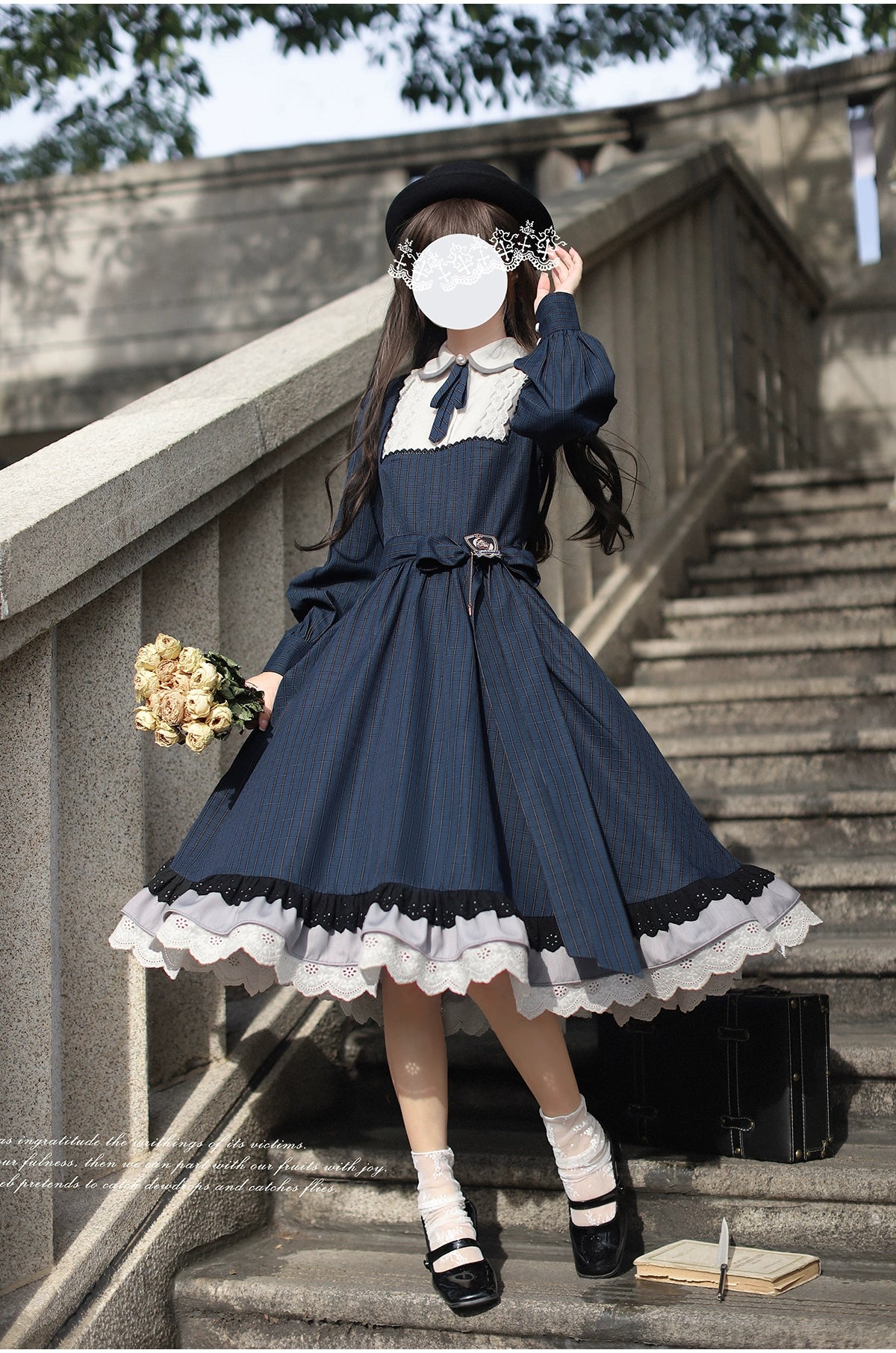 Pre-order] Phyllis Navy Check Elegant Retro Dress – ロリータ
