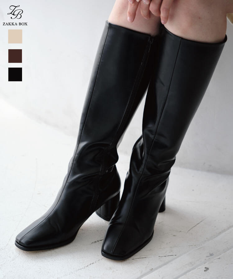 ZAKKA-BOX(ザッカボックス)】スクエアトゥ美シルエットヒールロング