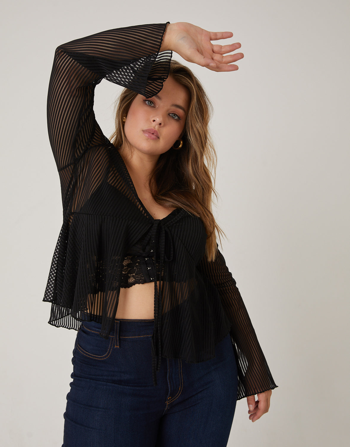 Plus Size Tie Front Sheer Top – 2020AVE