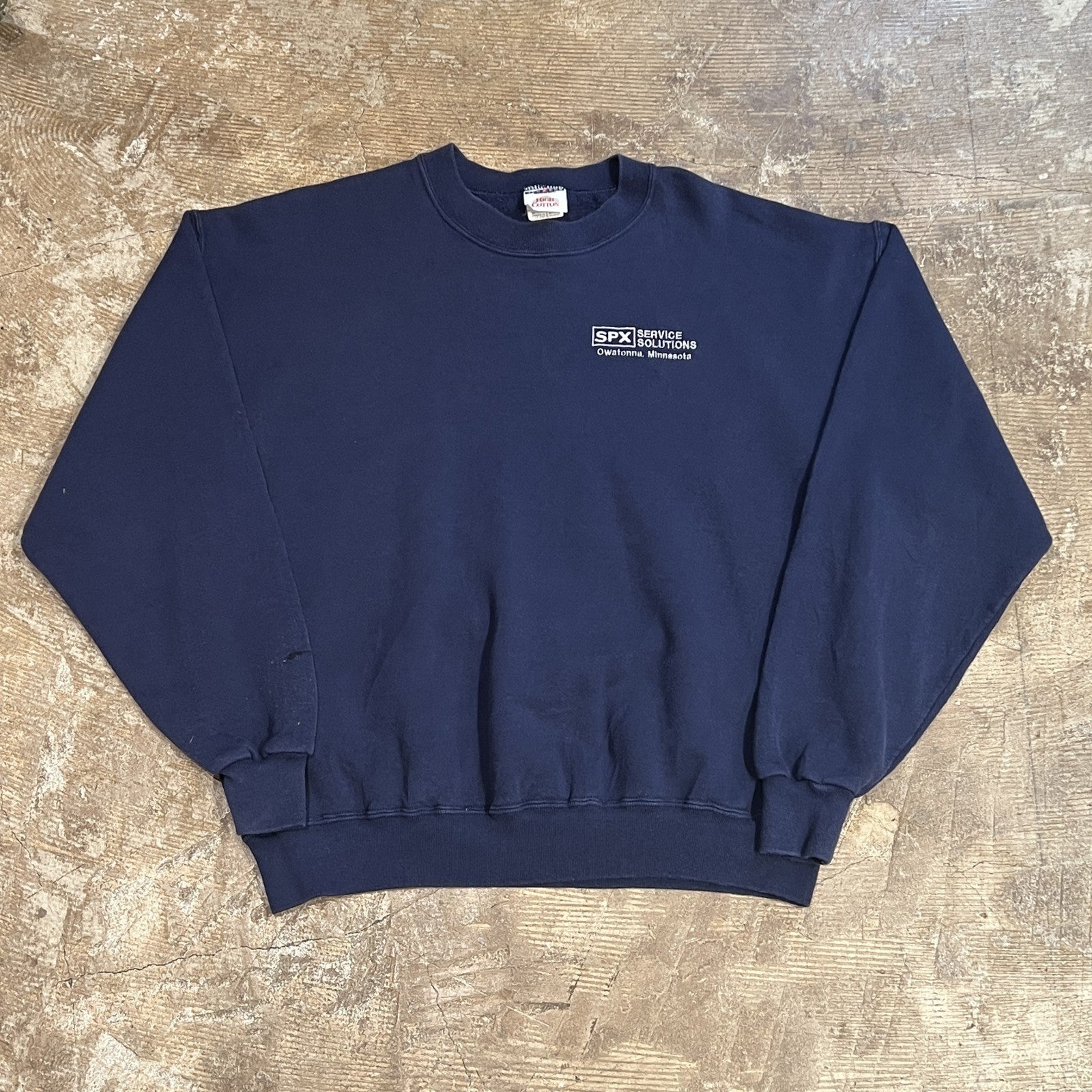 00s JERZEES SPX 企業ロゴ 刺繍胸ワンポイントスウェット ネイビー XL