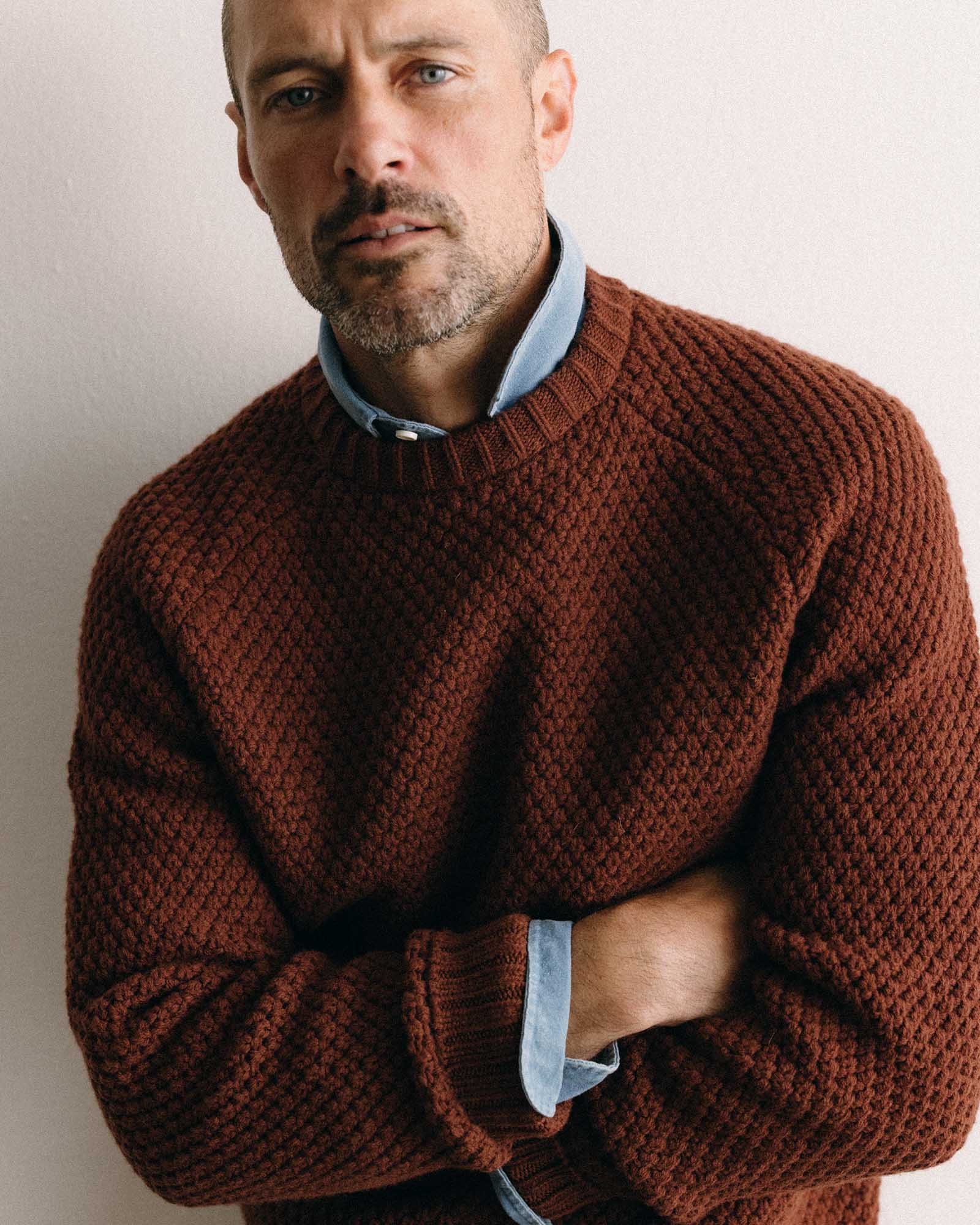 The Fisherman Sweater in Heather Brick Merino | Taylor Stitch
