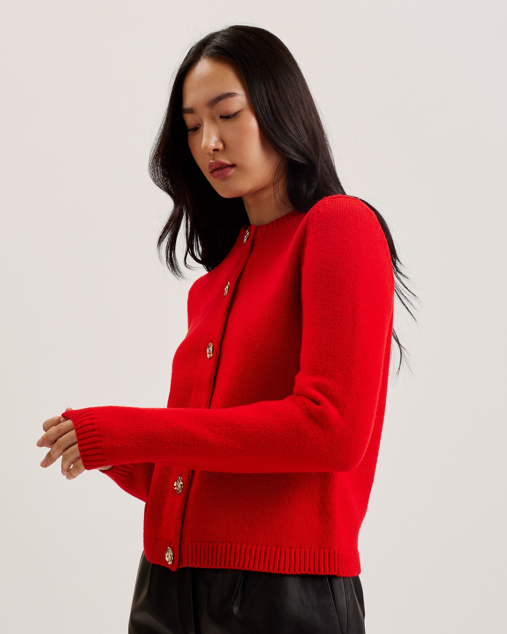 Shop Jaycey Rose Button Crew Neck Cardigan Red for Women Online