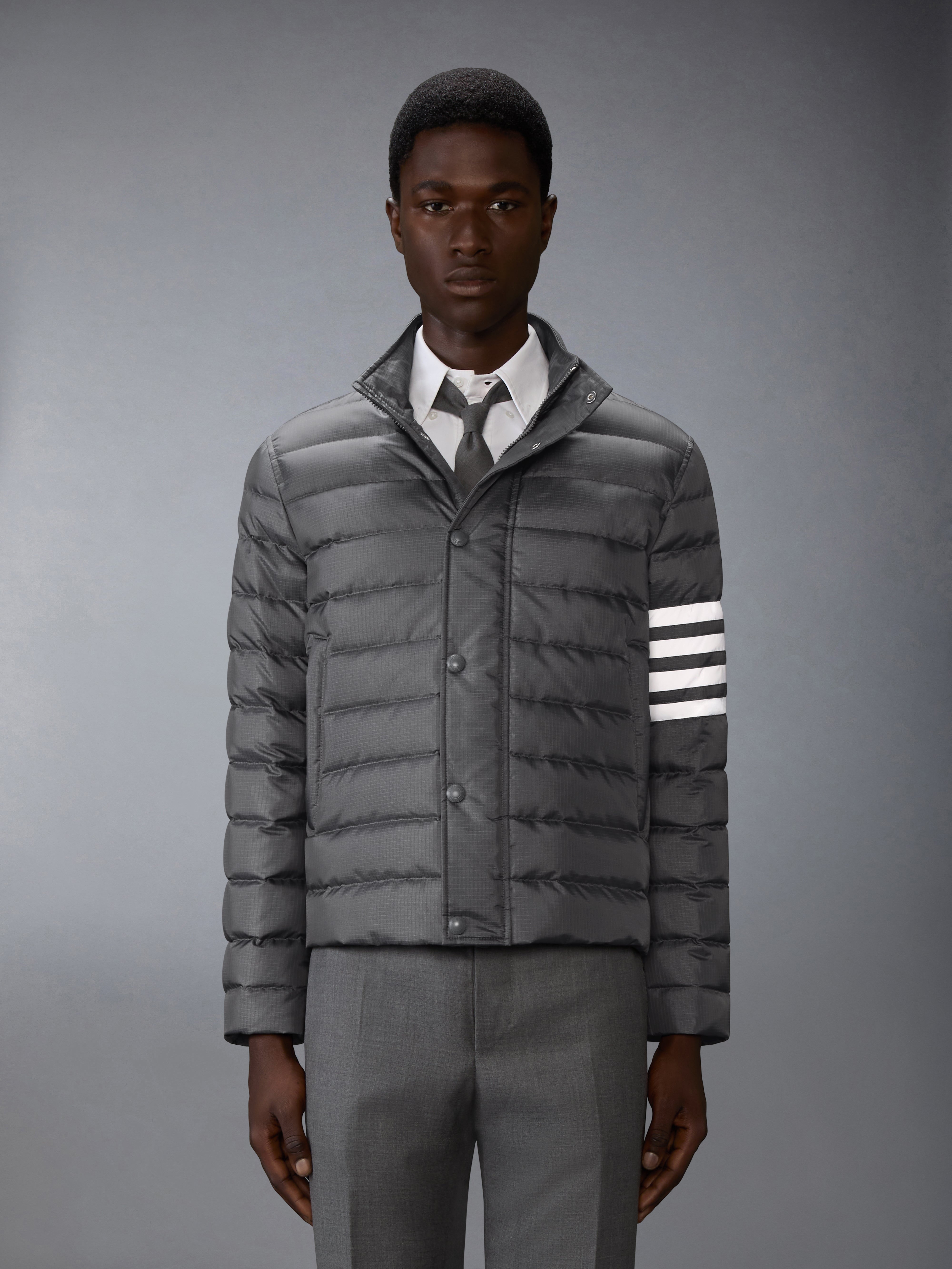 Shiny Ripstop Lightweight Down Filled 4-Bar Jacket | Thom Browne