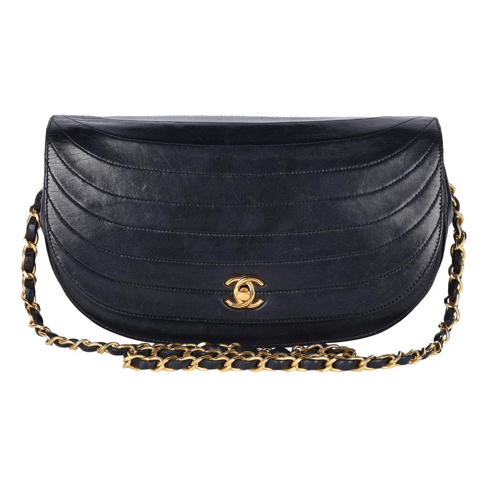 Chanel Half Moon Front Flap Leather Shoulder Bag Vintage Black