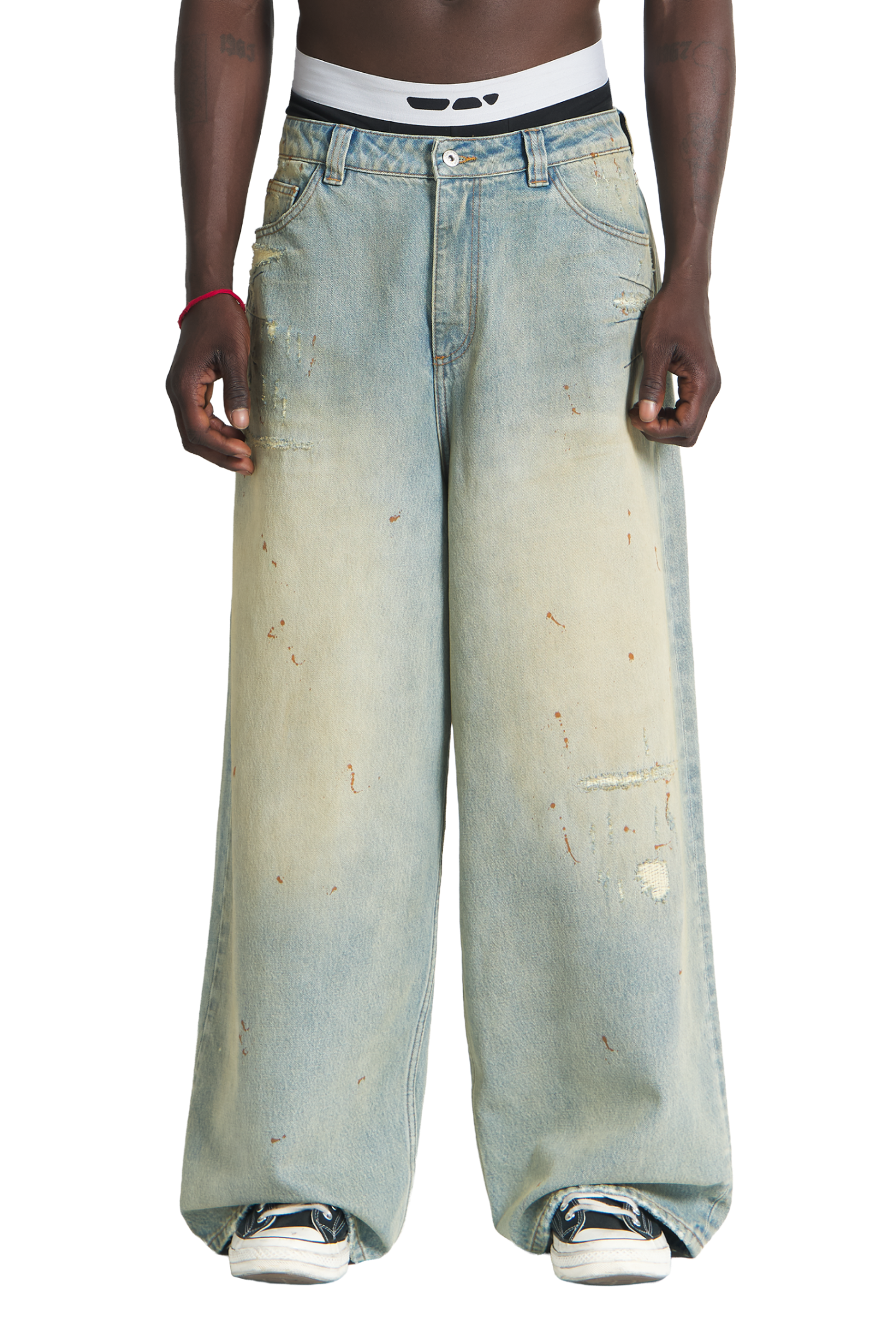 Repaired Construction Denim Jeans Blue – Trendt Vision