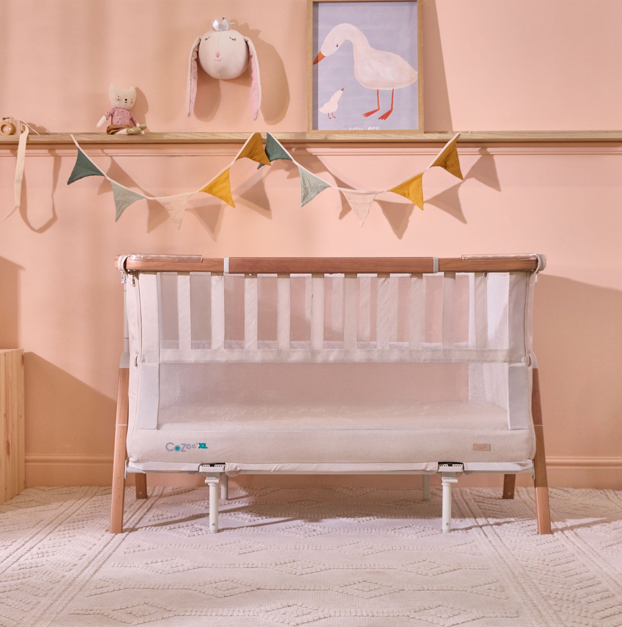 CoZee XL Bedside Crib & Cot in Scandinavian Walnut & Ecru | Tutti