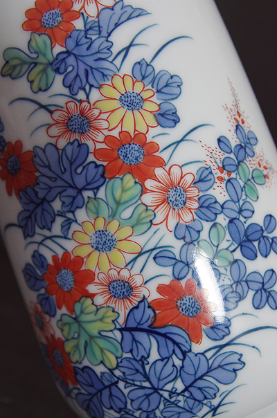 鍋島焼 岳山窯 染錦花瓶 【器道楽】