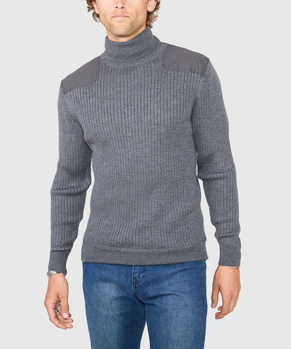 Westport Black Big & Tall Ribbed Military Merino Turtleneck