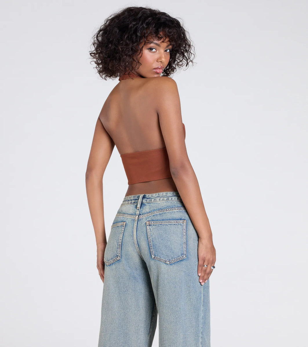 Sultry Trend Buckle Strap Halter Crop Top | Windsor