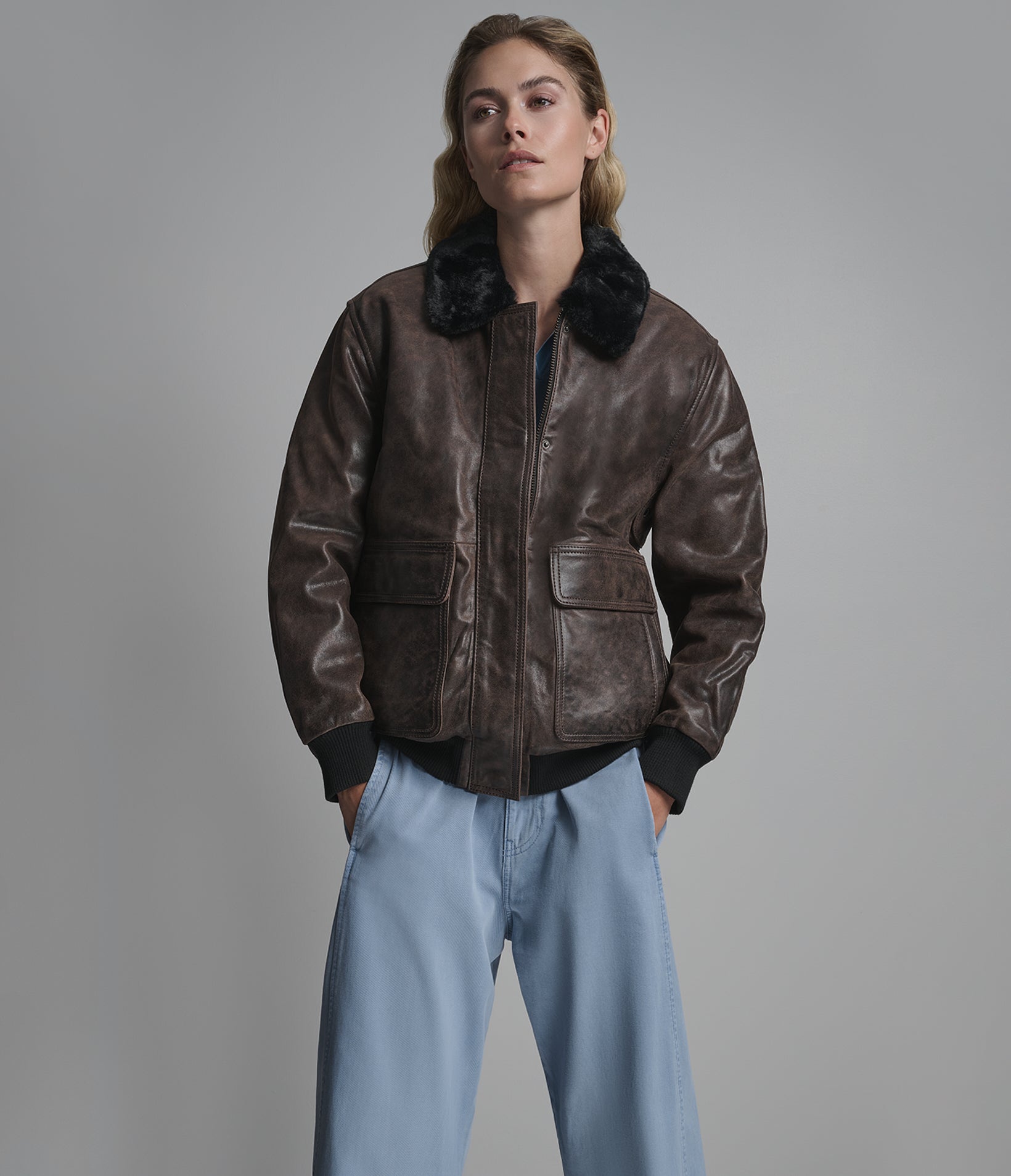 Everleigh Faux Fur Lined Bomber Jacket | Wilsons Leather
