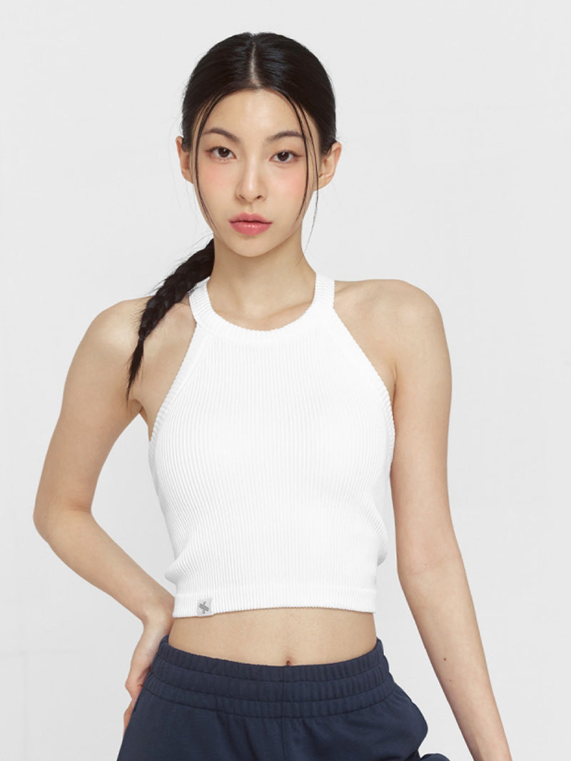 シームレス リブ ホルターネック ブラトップ