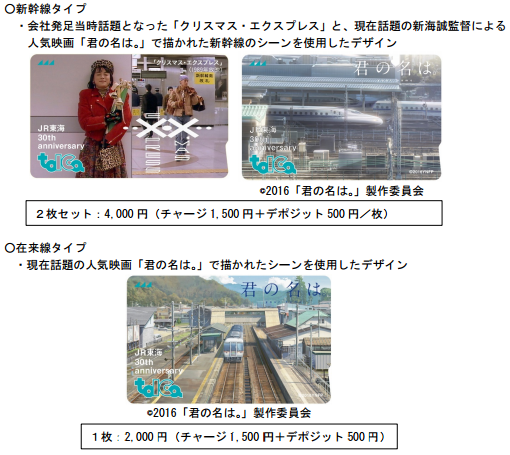 JR東海、設立30周年を記念し「君の名は。」トイカ発売 | 財経新聞