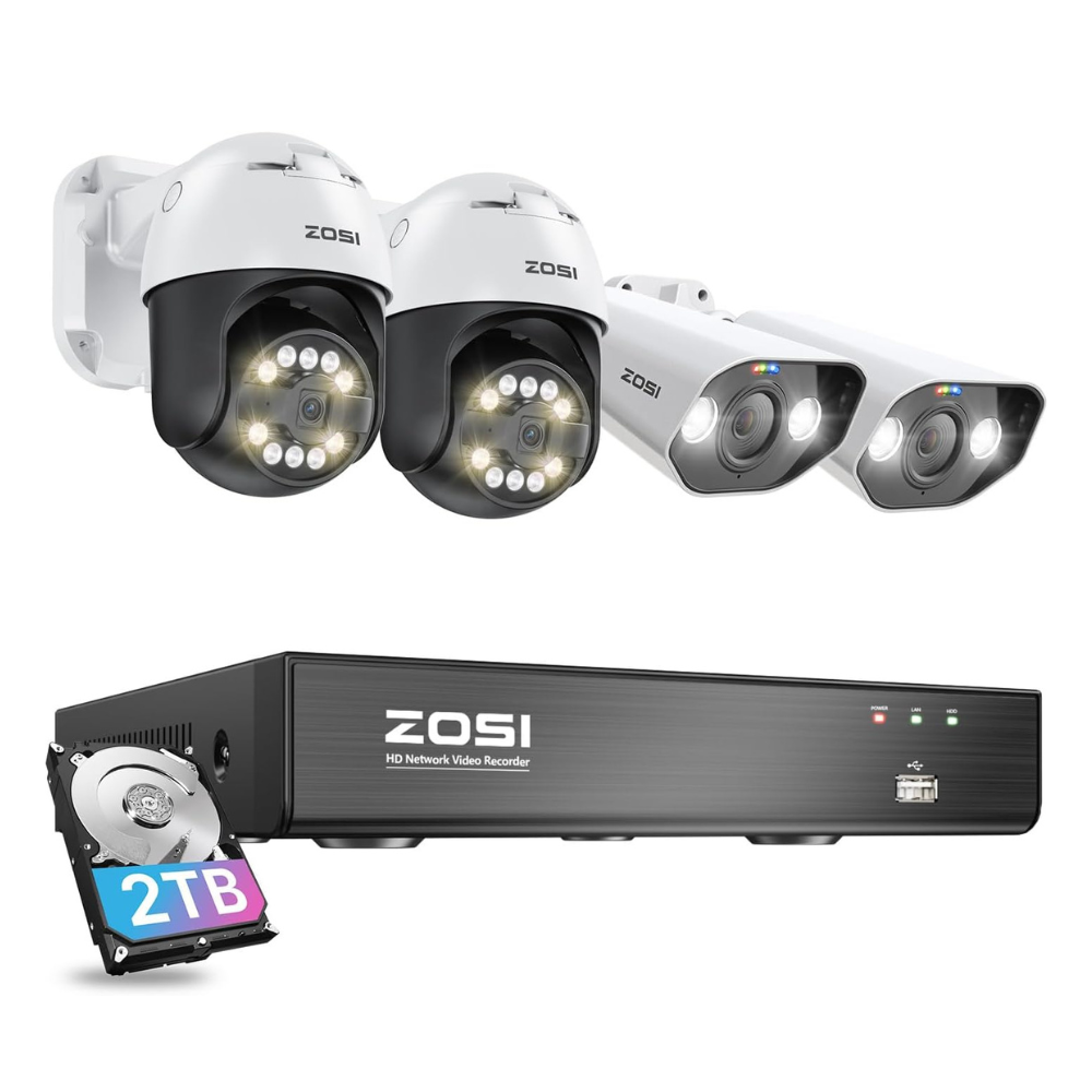ZOSI poe防犯カメラセット4台 500万画素 poe防犯レコーダー 8ch hdd2tb