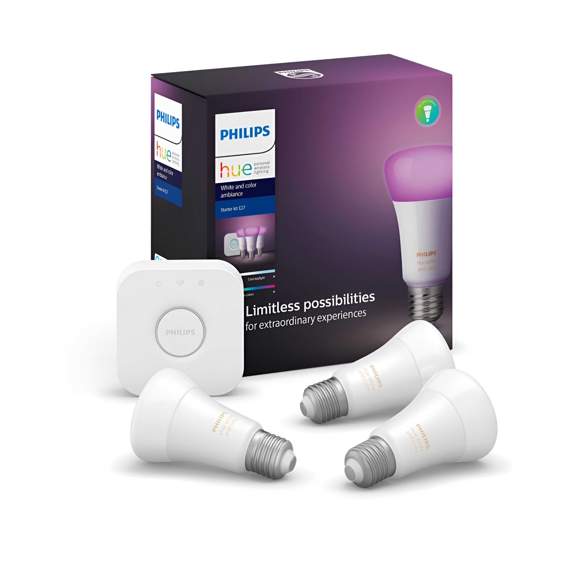 Philips Hue Starter Kit 3 Lâmpadas E27 A60 + Hue Bridge