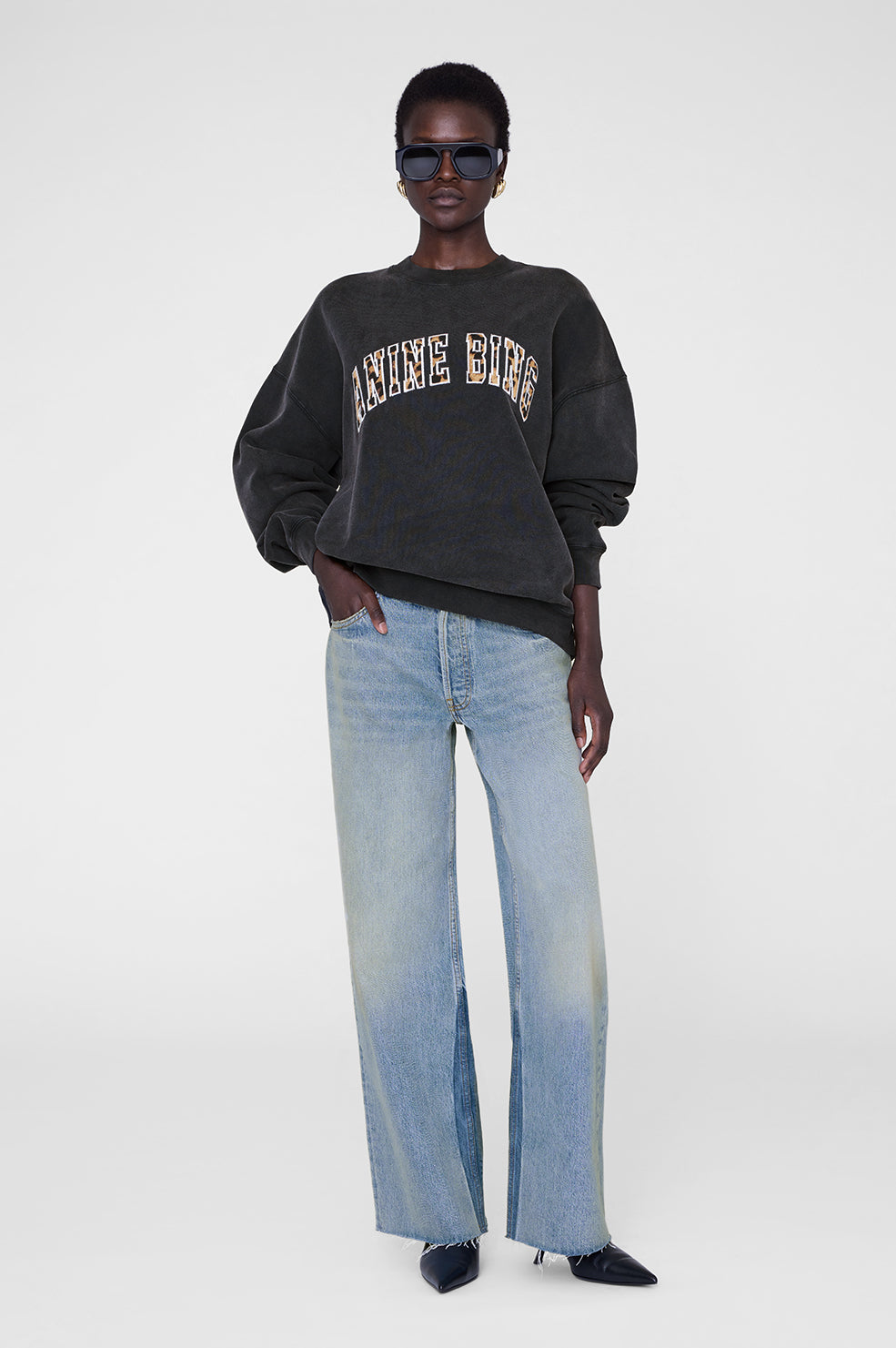 ANINE BING Miles Sweatshirt Anine Bing Leopard - Washed Black