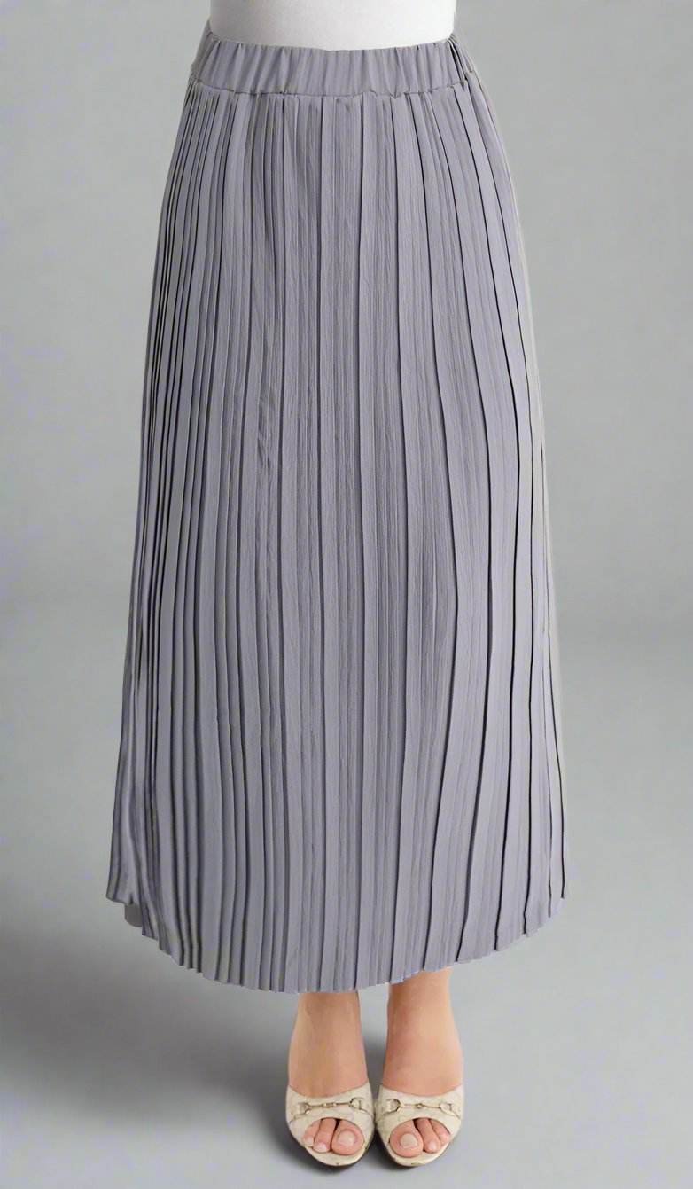 Valia Pearl Gray Pleated Long Maxi Skirt | Modest Skirts