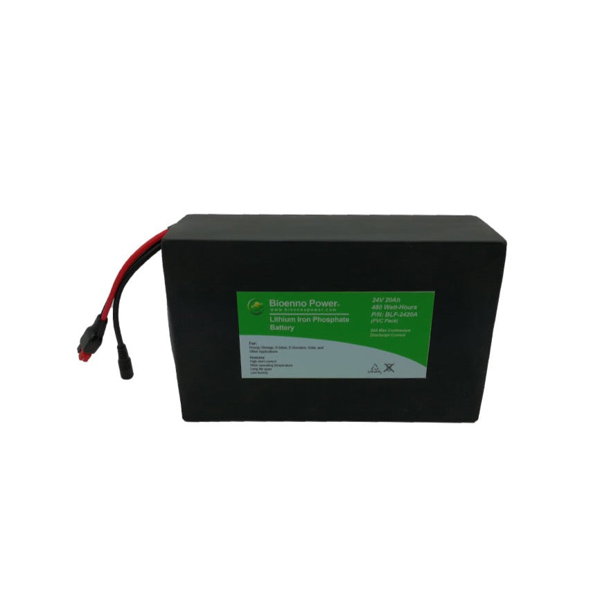 24V 20Ah LiFePO4 Battery – Compact PVC Pack | BLF-2420A Bioenno Power