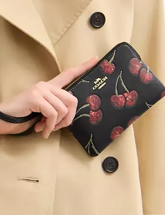 Coach Corner Zip Wristlet With Cherry Print | Brixton Baker
