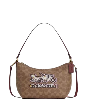 Coach Zip Top Shoulder Bag In Signature Canvas With Horse And