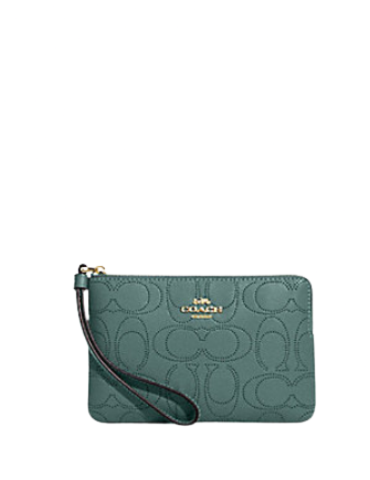 Coach Corner Zip Wristlet In Perforated Signature Leather
