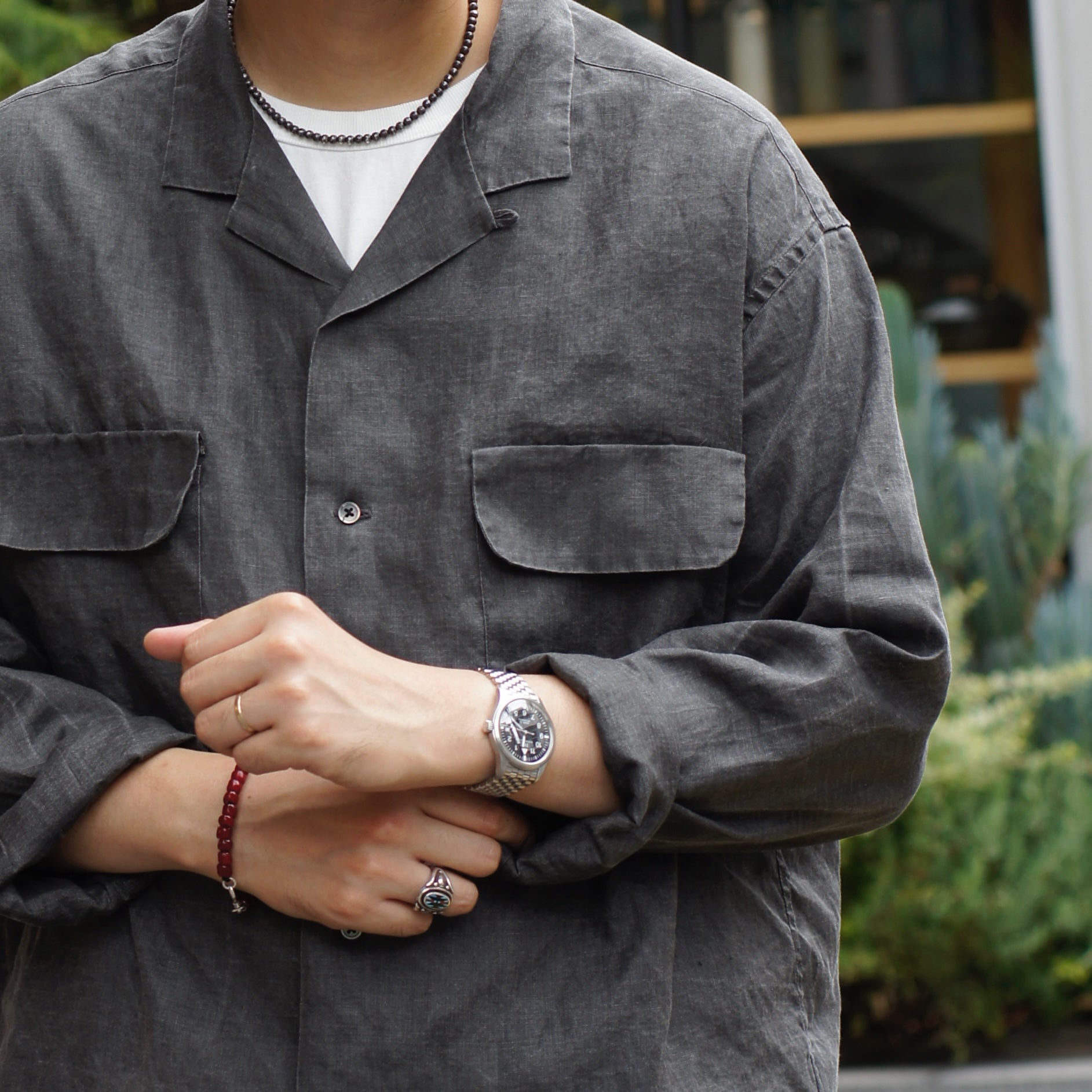 Long sleeve shirt to wear in the summer》OPEN COLLAR SHIRT - HEMP