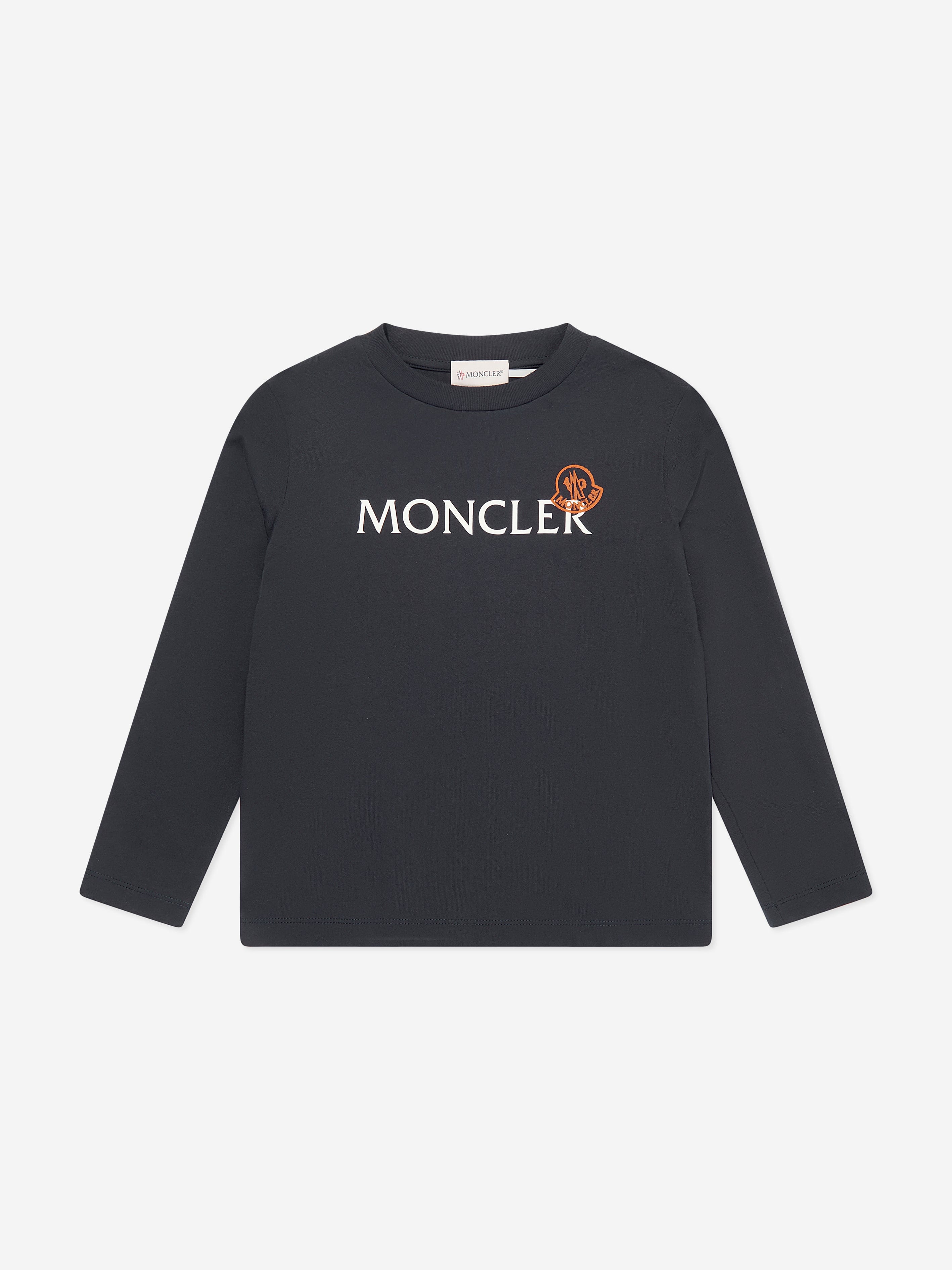 Moncler Enfant Boys Long Sleeve Logo T-Shirt in Navy | Childsplay