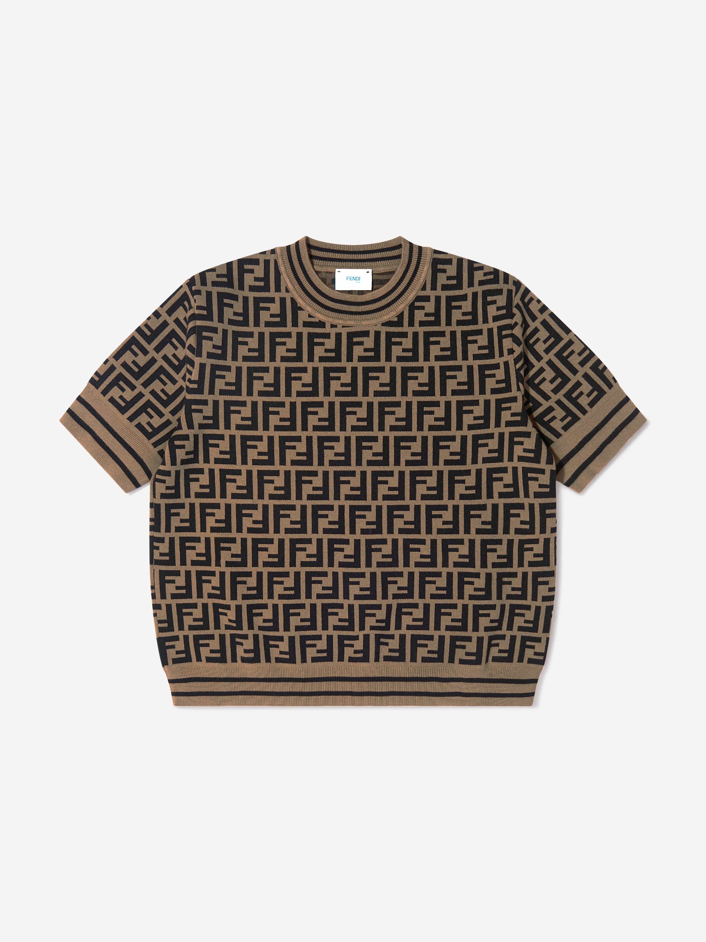 Fendi Girls FF Logo Knitted Top in Brown | Childsplay Clothing