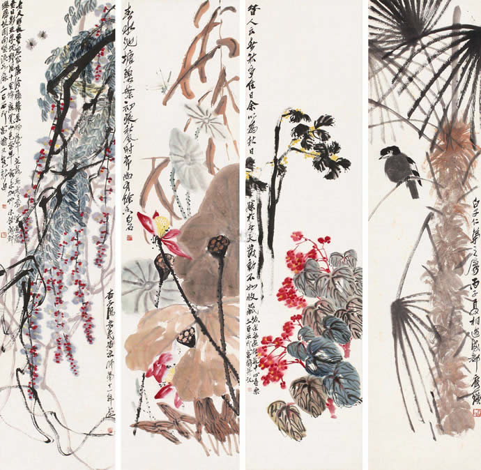 齐白石《花卉四条屏》拍卖情况-名人字画网
