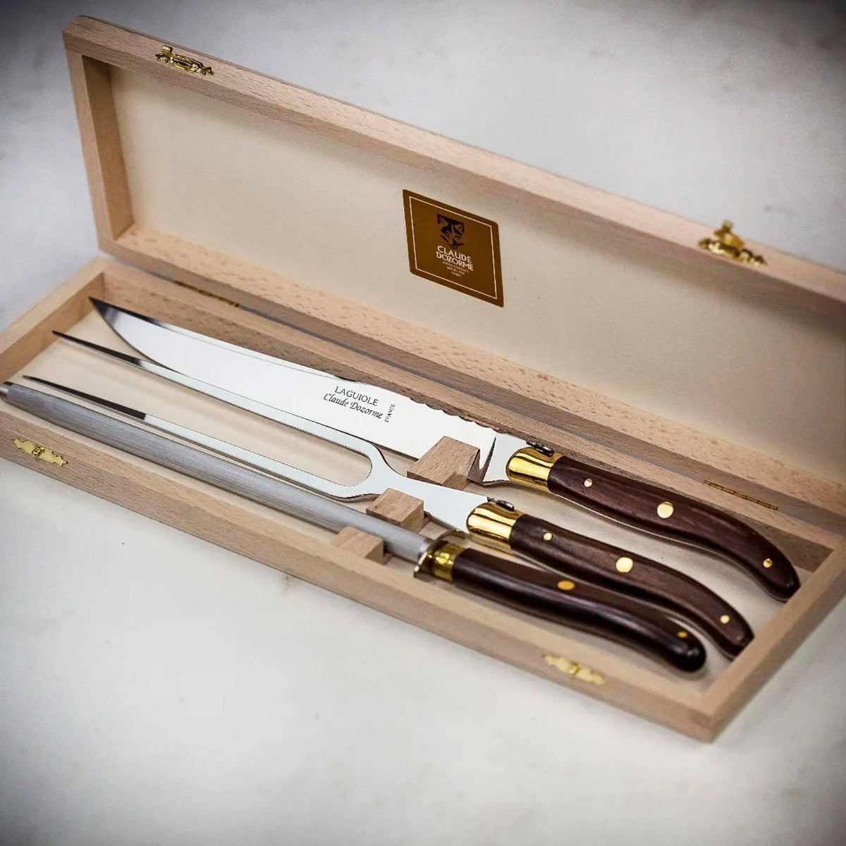 Claude Dozorme Rosewood Carving Set with Steel Vallernia 2.60