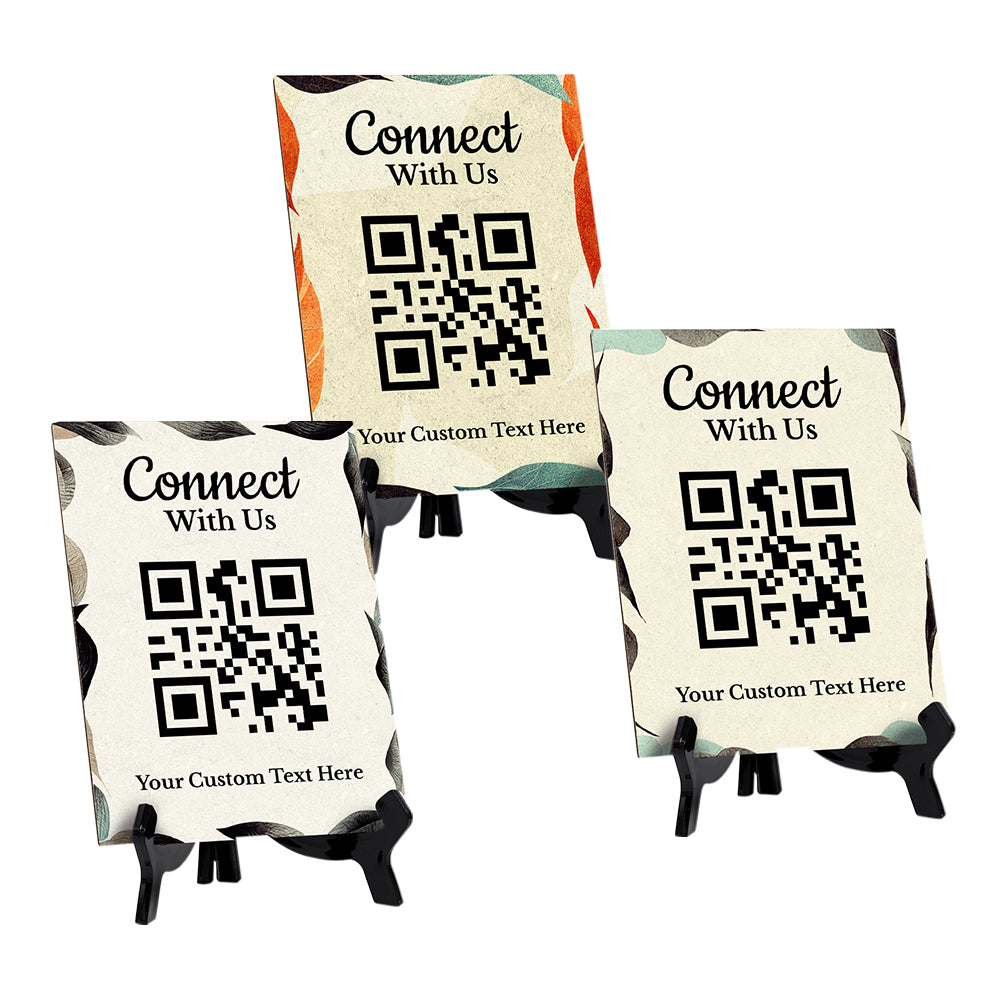 Customizable Connect With Us QR Code Table Sign (6x8