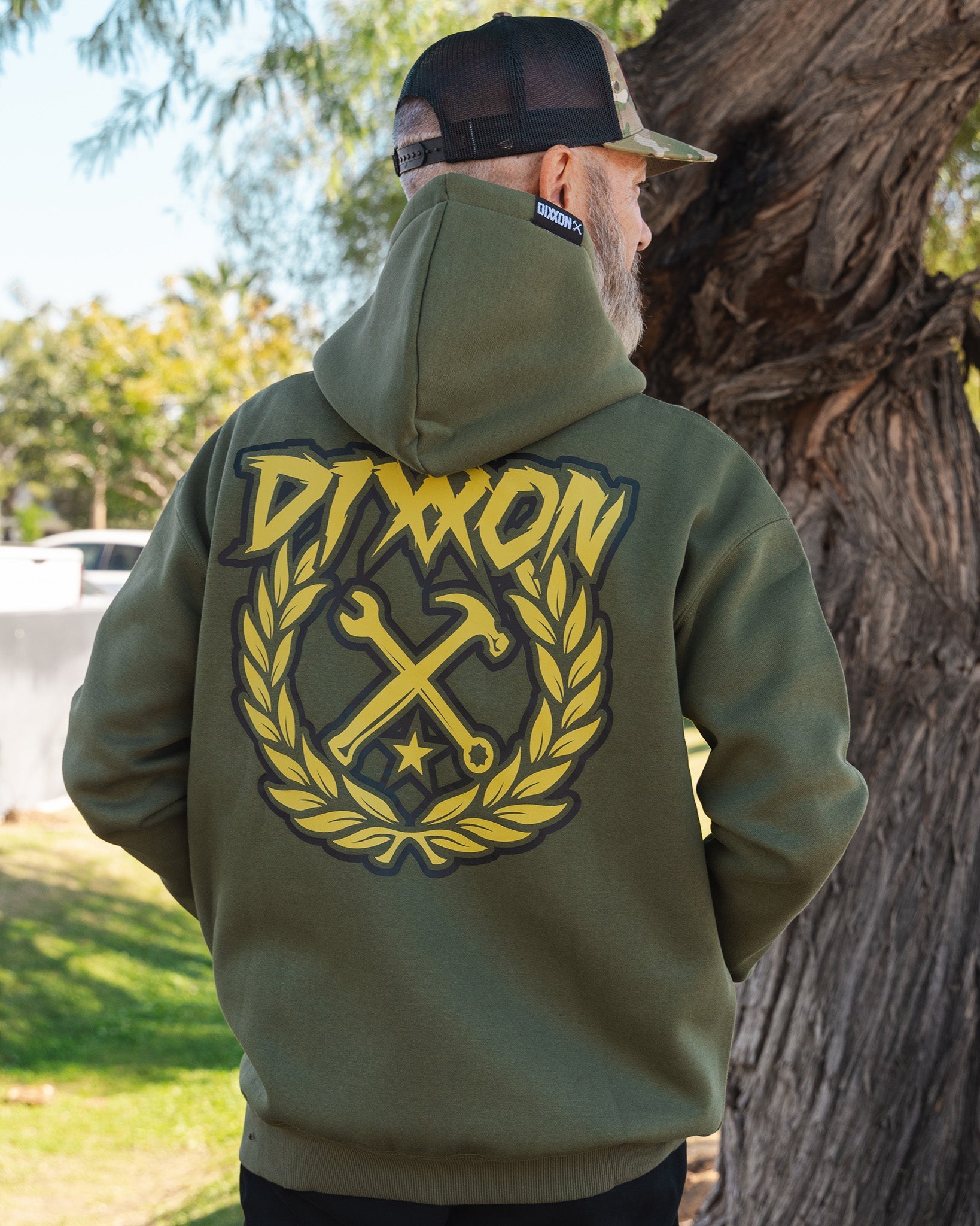 Men's Tan Sketchy Crest Zip Up Hoodie - O.D. Green | Dixxon