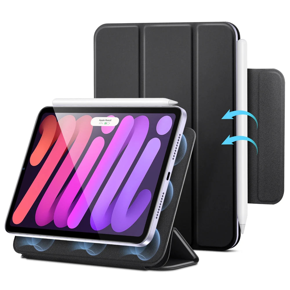 Black iPad Mini 7/6 Case with Pencil Holder and Trifold Cover|ESR