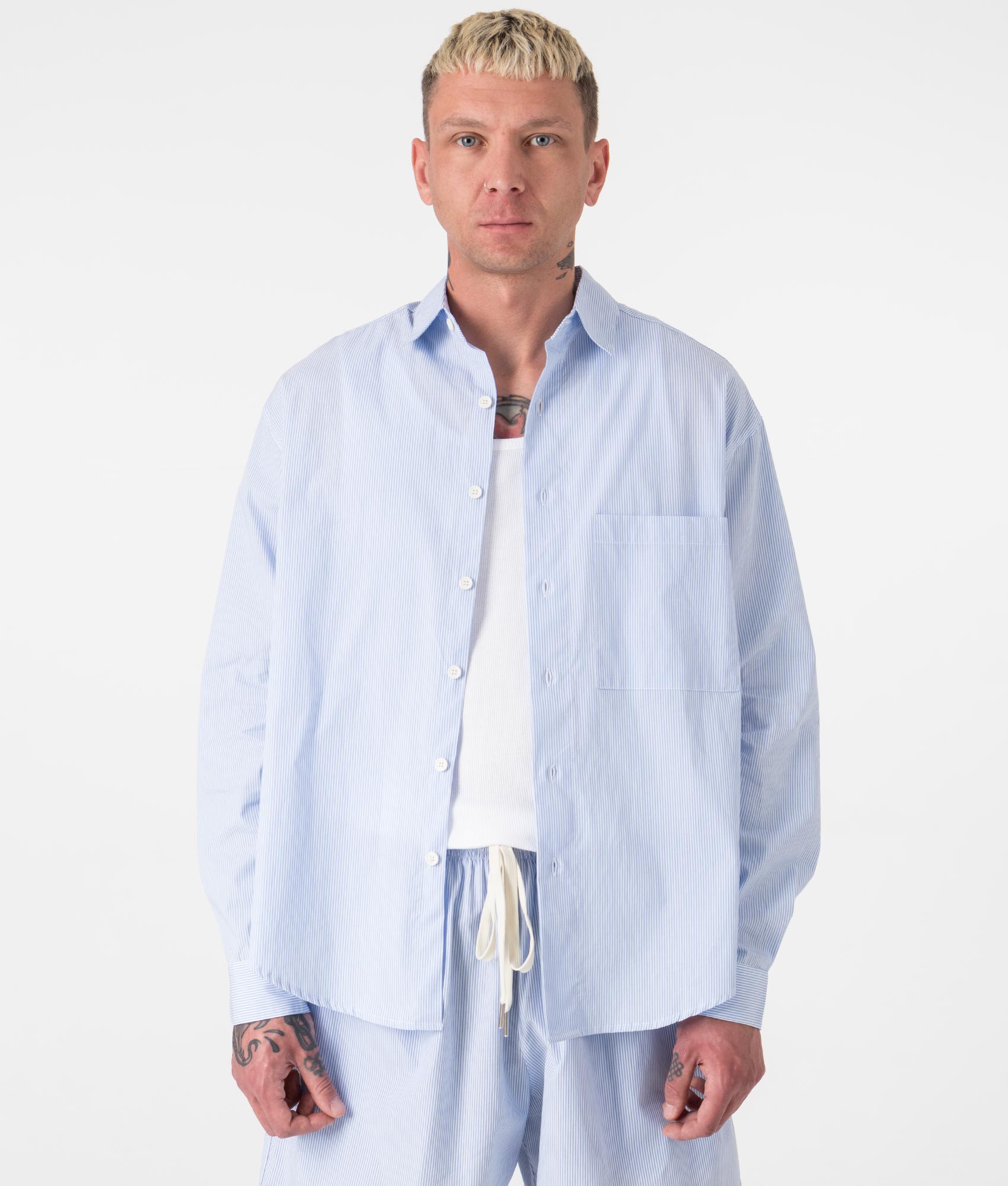 Oversized Striped Dress Shirt Blue | MKI MIYUKI ZOKU | EQVVS
